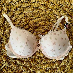 Victoria’s Secret Body by Victoria pink lace overlay with stars Push Up Bra